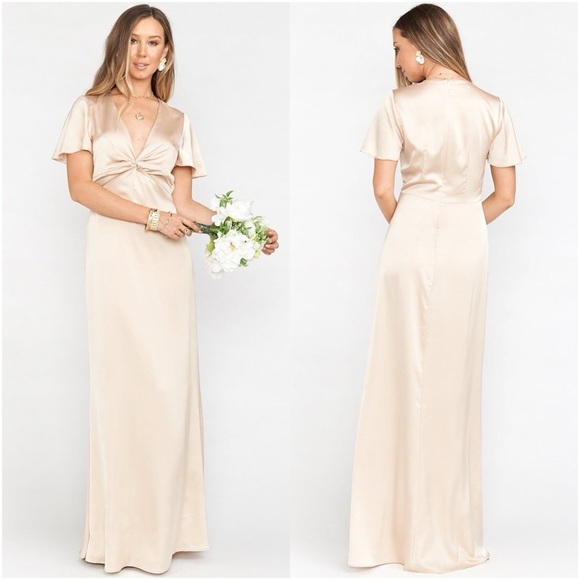 SHOW ME YOUR MUMU Rime Twist Gown In Champagne Luxe Satin - Picture 1 of 5